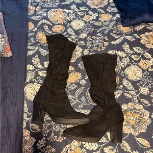 Black Suede Knee-High Boots